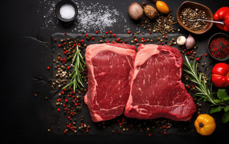 Beef Steaks on a Dark Backgroundの素材