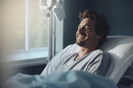 Handsome American Male Patient in a Clinical Setting generative by Ai.の素材