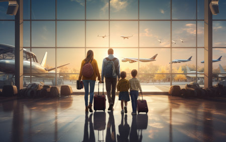 A Family with Two Large Travel Suitcasesの素材