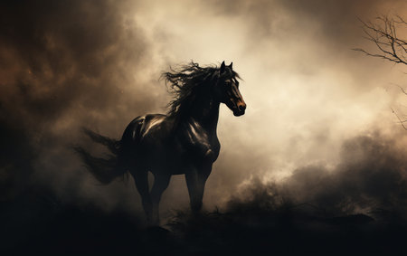 Silhouetted Galloping Horse.の素材