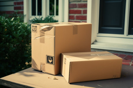 Damaged Cardboard Box at the Front Door generative by Ai.の素材