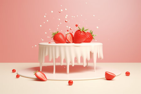 Strawberry Falling on an Empty Podium generative by Ai.の素材