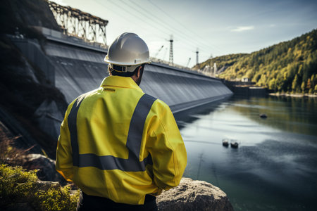 Engineer and the Hydroelectric Dam generated by Ai.の素材