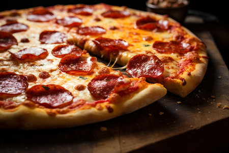Homemade Pepperoni Pizza Ready to Eat generative by Ai.の素材