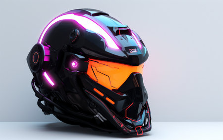 Neon Cyberpunk Hacker Helmet with Futuristic Interfaceの素材