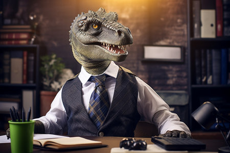 Dinosaur Office Manager in a Formal Suit generative by Ai.の素材