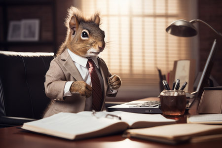 Rabbit and Squirrel in Business Attire generative by Ai.の素材