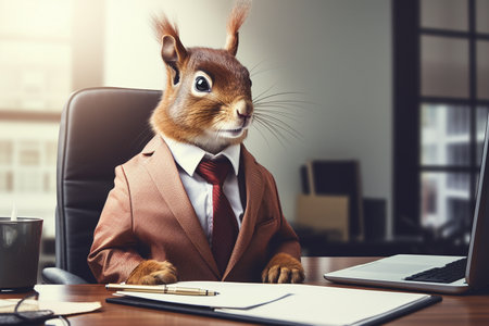 Rabbit and Squirrel in Business Attire generative by Ai.の素材