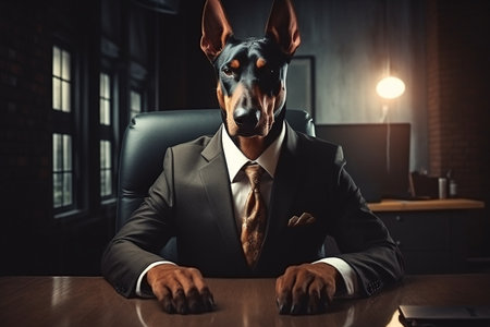 Stylish Doberman Businessman in Classic Attire generative by Ai.の素材