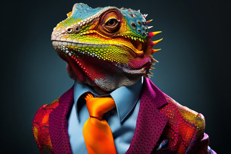The Lizard's Unique and Eccentric Attire generative by Ai.の素材