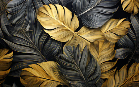Patterns of Tropical Leaves on Wallpaperの素材