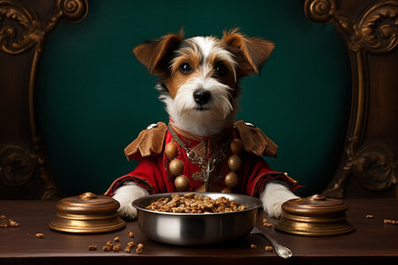 Dog with a Bowl of Dog Food generative by Ai.の素材