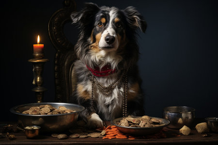 Dog with a Bowl of Dog Food generative by Ai.の素材