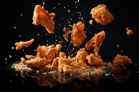 Fried Chicken Bits in the Air generative by Ai.の素材