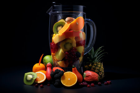 Culinary Magic in a Blender on a Black Canvas generative by Ai.の素材