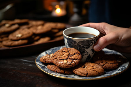 Enjoying Homemade Cookies and Coffee in Style generative by Ai.の素材