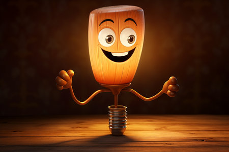 Friendly and Happy Lamp Cartoon Character Generative By Ai.の素材