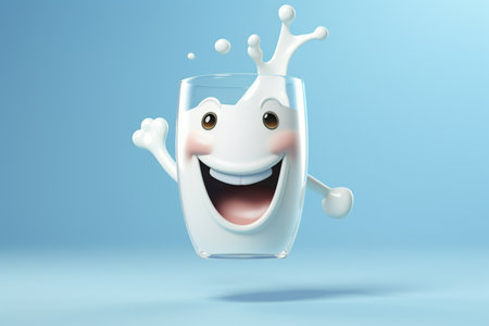 Cute Character with a Glass of Milk Generative By Ai.の素材