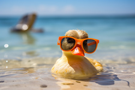 Beachside Duck with Sunglasses Generative By Ai.の素材