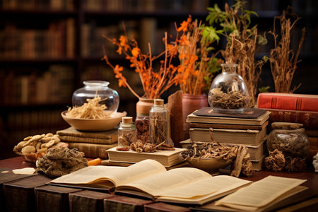 Ancient Chinese Medicine and Herbs generative by Ai.の素材