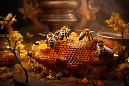 Captures Bees and Honeycomb Harmony Generative by Ai.の素材
