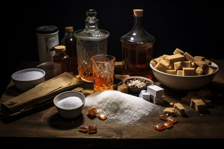 Brown Sugar and Prescriptions on the Table generative by Ai.の素材