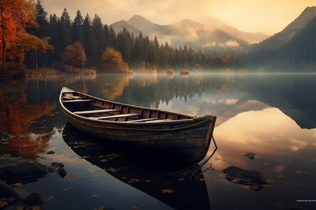 A Peaceful Boat Journey on the Water generative by Ai.の素材