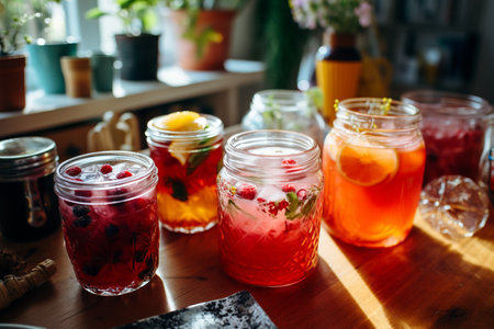 A Closeup of Homemade Drinks at Home generative by Ai.の素材