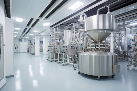 Modern Pharmaceutical Factory Interior generative by Ai.の素材