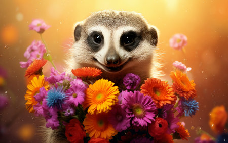 Cute Meerkat Poses with Bouquetの素材