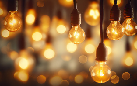 Glowing Light Bulbs on Bokeh Backgroundの素材