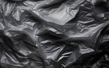 Wrinkled Plastic Wrap on Blackの素材