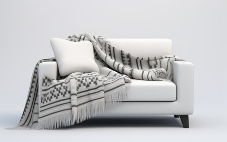 Decorative Throw Blanket on Living Room Sofa on a White Background Generative By Ai.の素材