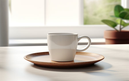 Freshly Brewed Coffee Mug on Coffee Table on a White Background Generative By Ai.の素材
