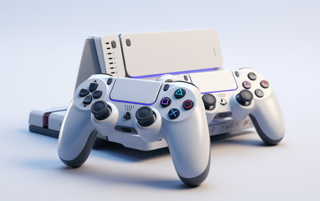 Console with Controllers on a White Background Generative By Ai.の素材