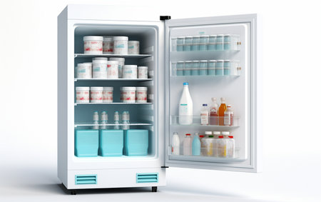 Laboratory Refrigerator with Samples on White Background Generative By Ai.の素材