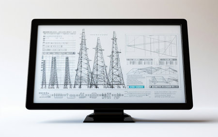Power Grid Schematic on Computer Screen Generative By Ai.の素材