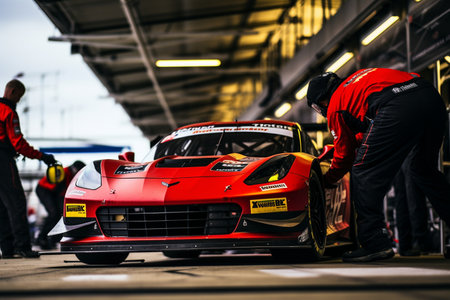 Professional Pit Crew at the Ready for Motorsports Action Generative By Ai.の素材