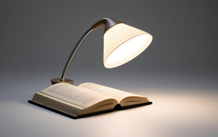 Exploring the Comfort of a Reading Lamp and Open Book Generative By Ai.の素材