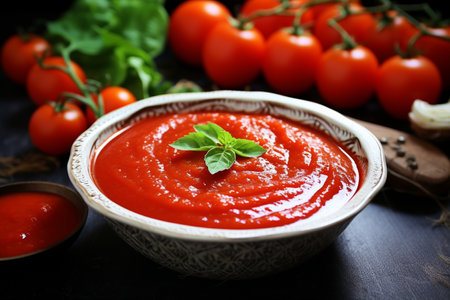 Rich Red Tomato Sauce in Culinary Brilliance Generative By Ai.の素材