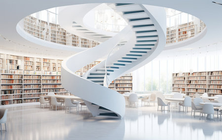 A Spiral Staircase in a Bookstore on White Generative By Ai.の素材