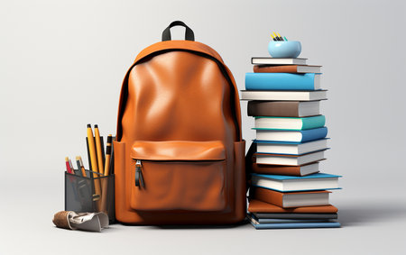 Backpack with Textbooks and Stationery Generative By Ai.の素材