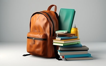 Backpack with Textbooks and Stationery Generative By Ai.の素材