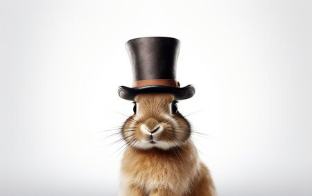 Rabbit in a Top Hat on White in 8K Generative By Ai.の素材