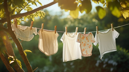 Baby clothes drying in fresh airの素材
