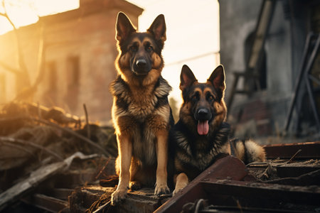 German Shepherd Duo on Territorial Watch Generative By Ai.の素材
