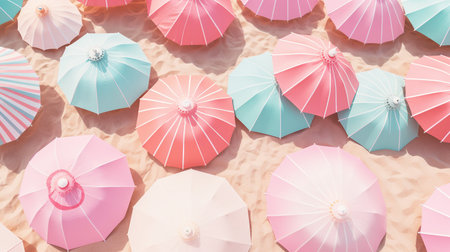 Vibes with colorful umbrella in beachの素材
