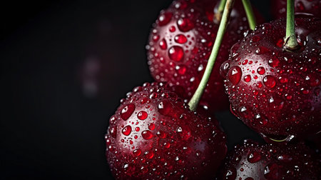 Water droplets on red cherriesの素材
