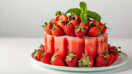 Savoring Fresh Strawberry Bliss in Watermelon Cakeの素材