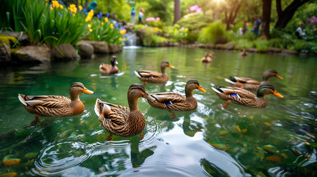 Ducks Gliding in Clear Watersの素材